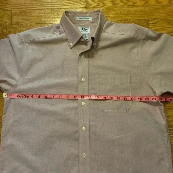 L.L. Bean Mens 100% Cotton Pink Chambray Dress Shirt Size 15.5 Wrinkle Resistant - Picture 8 of 10